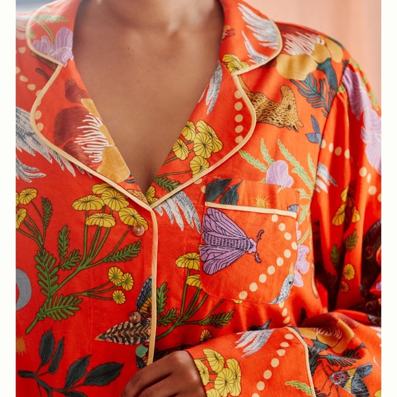 Anthropologie Rosa de Weerd Flannel Sleep Top Botanical Dreamy Medium Petite NWT - Picture 4 of 12